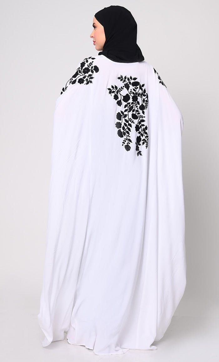 Beautiful Floral Embroiderd White Kaftan with Pockets - Final Sale - EastEssence.com