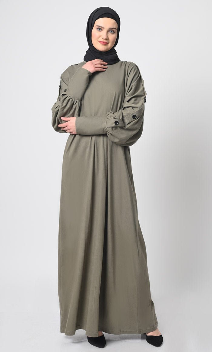 Cotton Jersey Abaya with Decorative Button Detailing