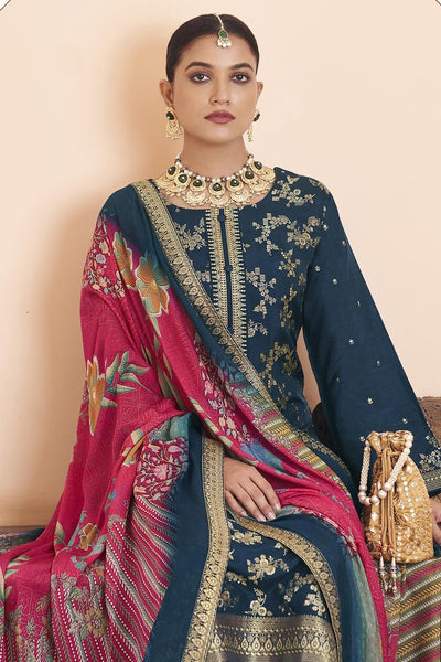 Designer Silk Kurta Set with Cotton Pants & Silk Dupatta - EastEssence.com
