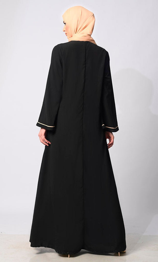Effortless Sophistication: Front Tied Embroidered Black Shrug with Lining - EastEssence.com