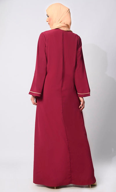 Effortless Sophistication: Front Tied Embroidered Maroon Shrug with Lining - EastEssence.com