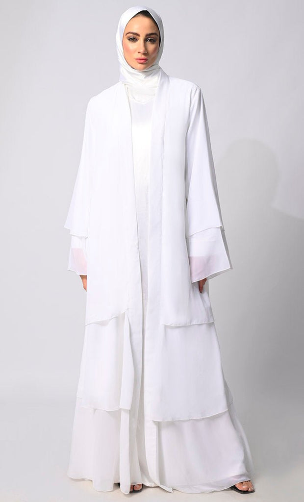 Elegance in Layers: White Tiered Shrug with Satin Lining - EastEssence.com