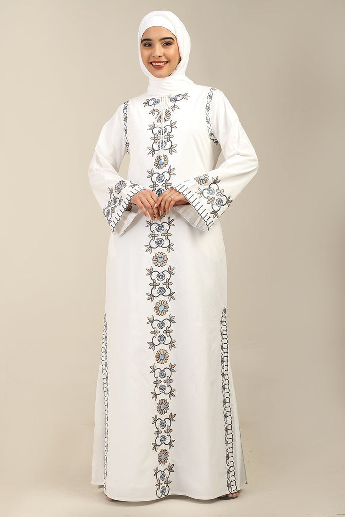Elegant Floral Panel Embroidered Abaya Dress
