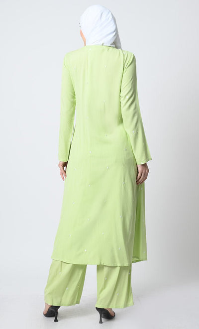 Embroidered Rayon Kameez and Pant Set ??Full Sleeves, Button - Front Design - EastEssence.com