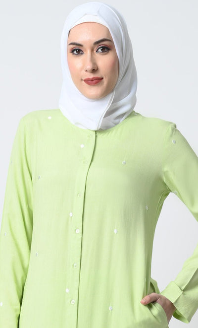 Embroidered Rayon Kameez and Pant Set ??Full Sleeves, Button - Front Design - EastEssence.com