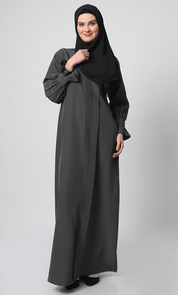 Kashibo Fabric A-Line Abaya with frilled full sleeves