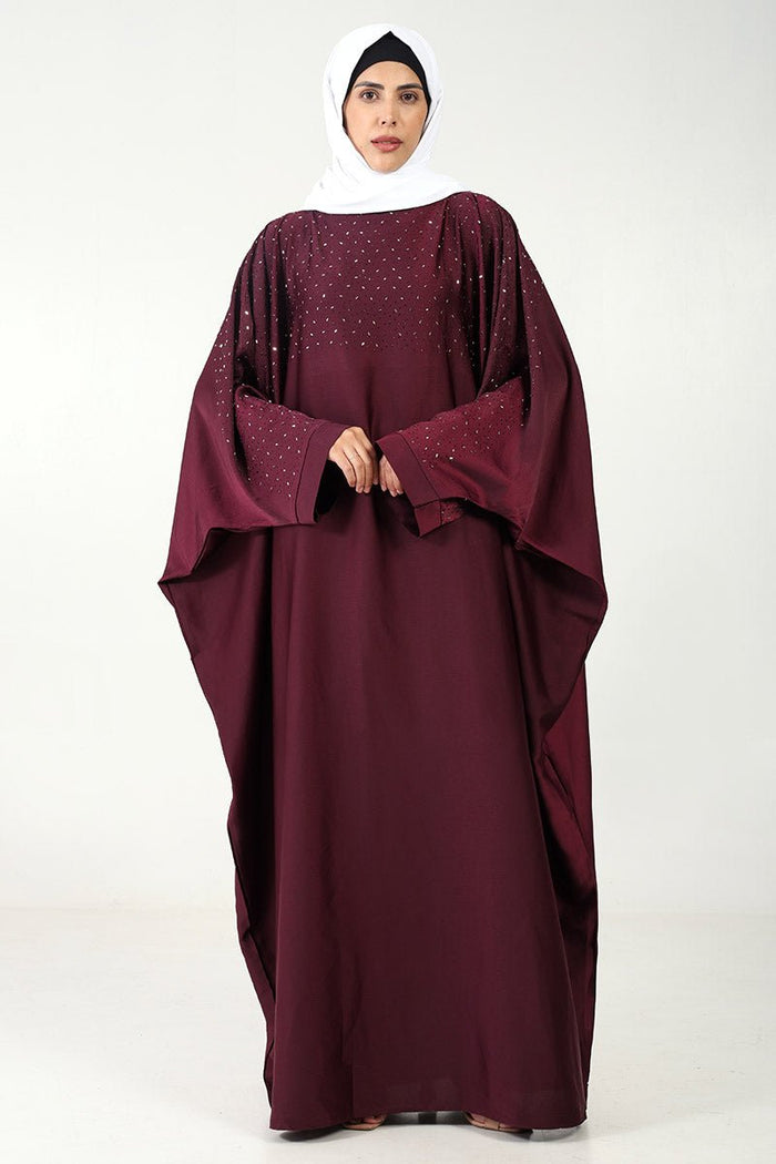 Luxurious TikTok Fabric Kaftan Abaya with Crystal Stone Work