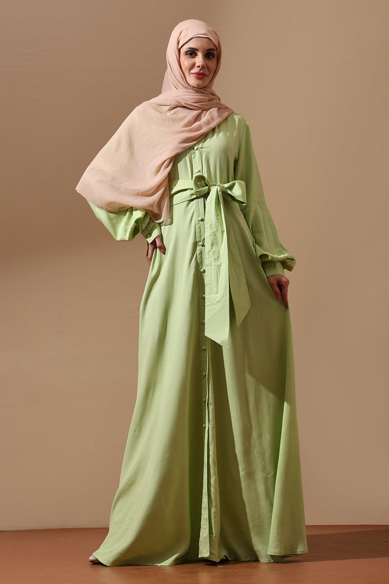 Eastessence presents Lace panel flared abaya dress and hijab set available only at . XL / 62[+$4.99]