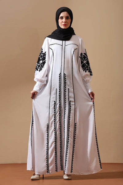 Monochrome Grace Embroidered Maxi Dress - EastEssence.com