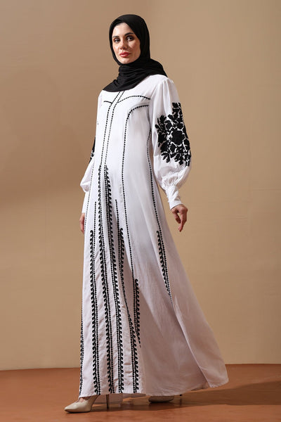 Monochrome Grace Embroidered Maxi Dress - EastEssence.com