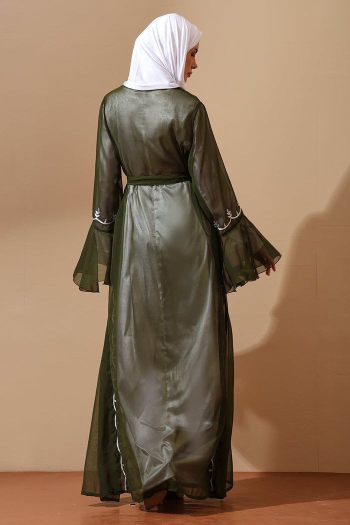 Olive Garden Sheer Embroidered Abaya - EastEssence.com