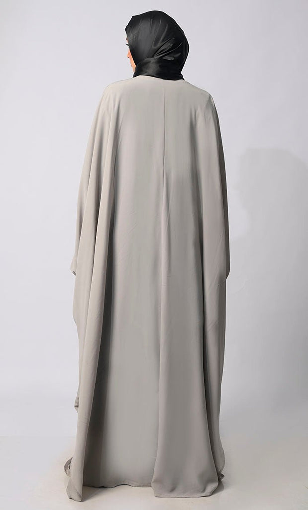 Sophisticated Embroidery and Handcrafted Grey Kaftan inspired Shrug with Lining - EastEssence.com