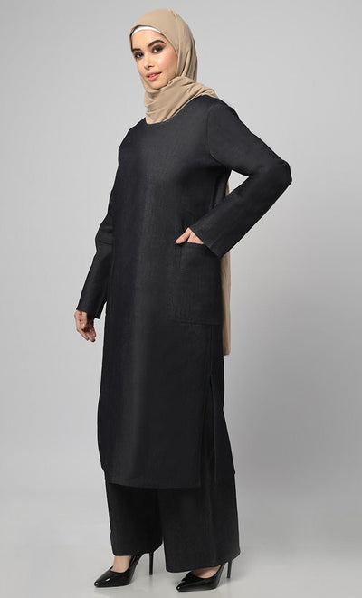 Women's 2Pc Denim Abaya With Pockets Included - Final Sale - EastEssence.com