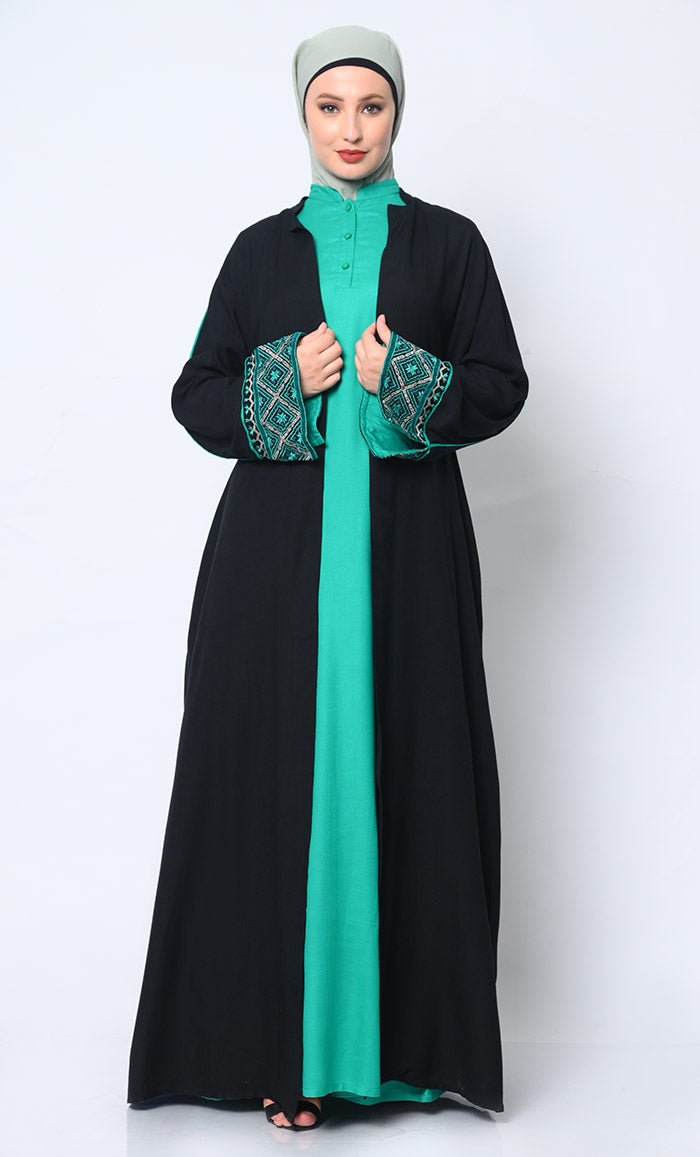 Women's Embroidered Black Shrug with Satin Inner - EastEssence.com