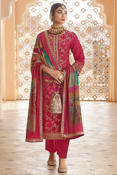 Women’s Party Wear Silk Embroidered Kurta Pant Dupatta Set - EastEssence.com