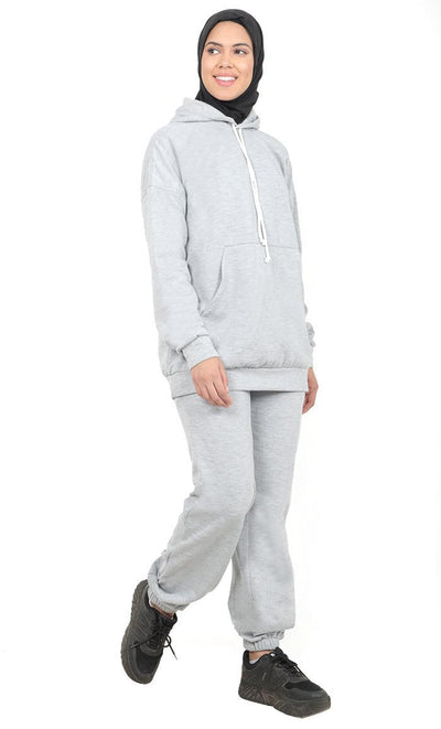 Women's Warm Grey Fleece Track Set - Final Sale - EastEssence.com
