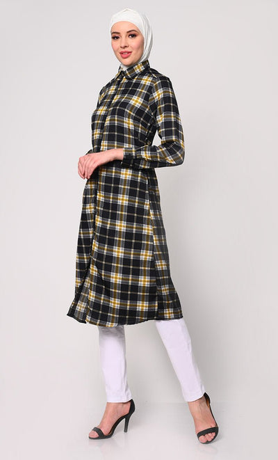 Wome's Plaid Shirt Tunic With Dual Pockets - EastEssence.com
