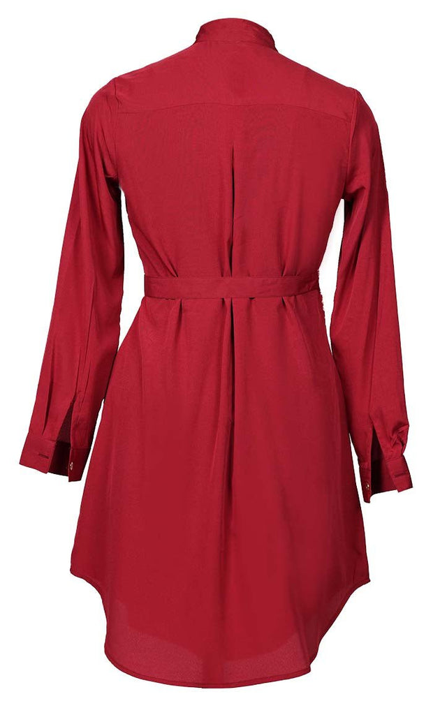 Amazing Half Waist Coat Style Button Down Red Tunic