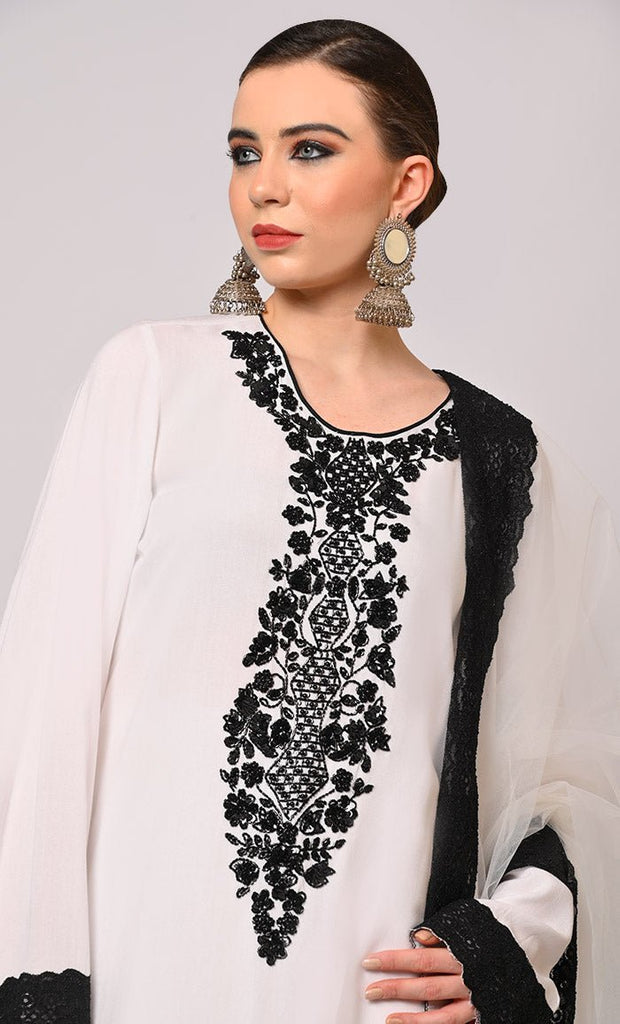 Artistry in Sequins: Hand Embroidered White Salwar Kameez Set
