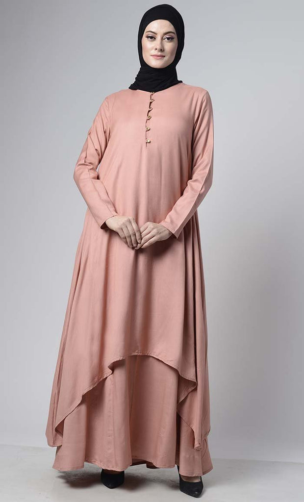 Asymmetrical Double Layered Modest Abaya Dress