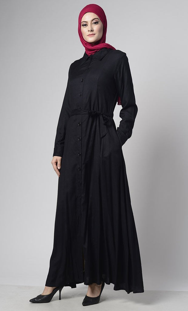 Basic Front Open Everyday Modest Abaya Dress - EastEssence.com