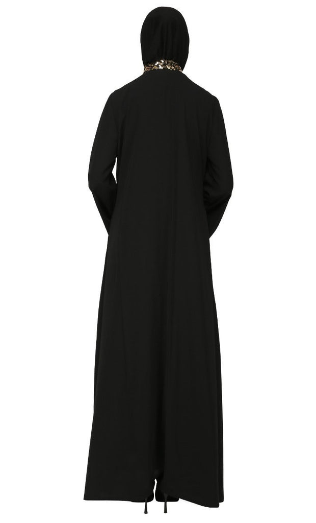 Beautiful Front Embroidered Sequin Abaya Dress - EastEssence.com