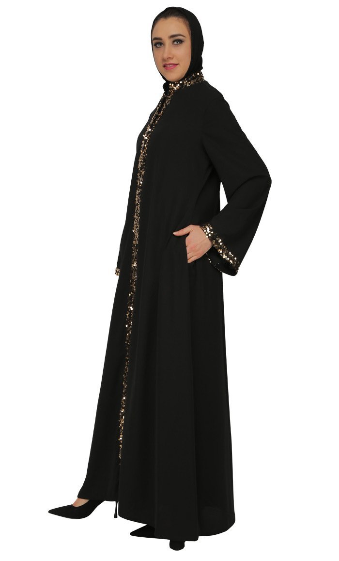 Beautiful Front Embroidered Sequin Abaya Dress - EastEssence.com