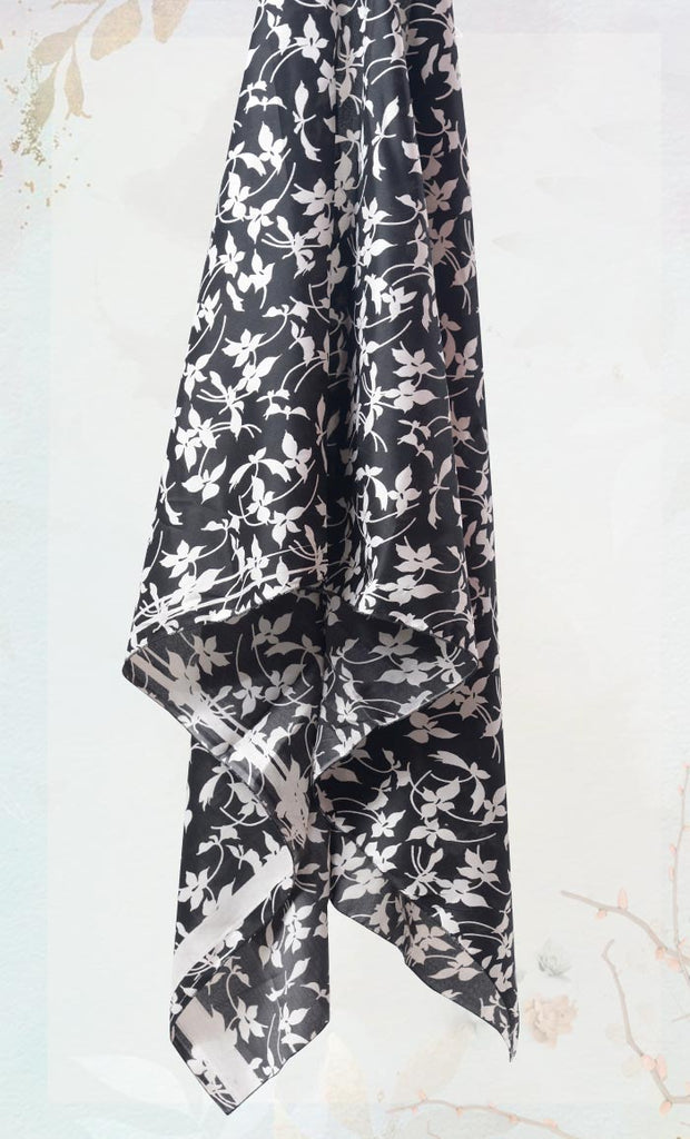 Black And White Floral Printed Hijab