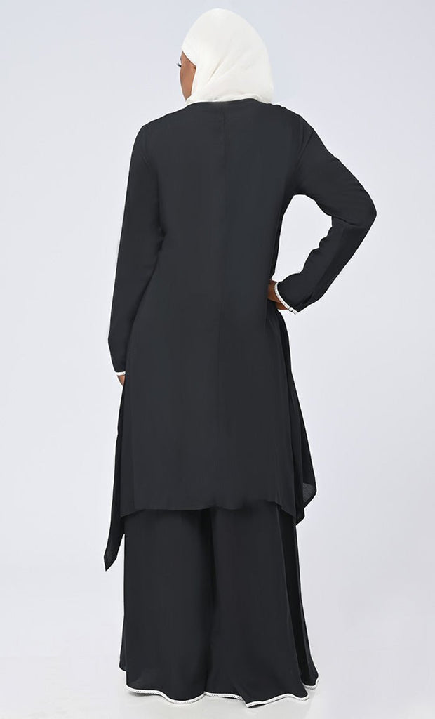 Black Modest Islamic Embroidered Set With Hijab And Pockets - EastEssence.com