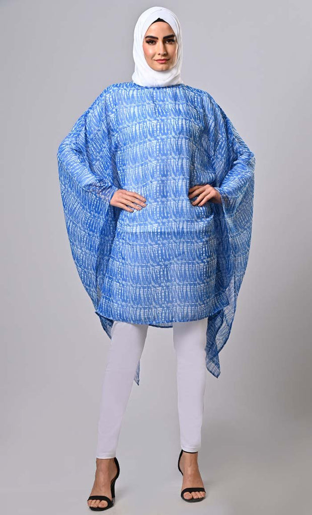 Blue Islamic Kaftan Printed Tunic - EastEssence.com