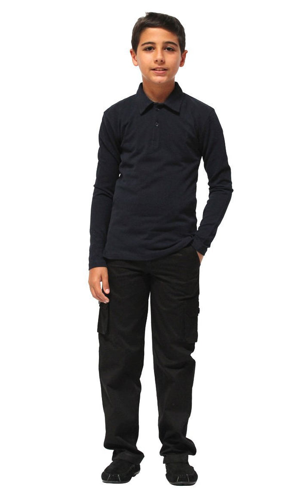 Boys Cotton Long Sleeve Uniform Polo Shirt - EastEssence.com