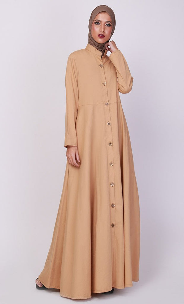Button Down Short Collared Long Abaya Dress