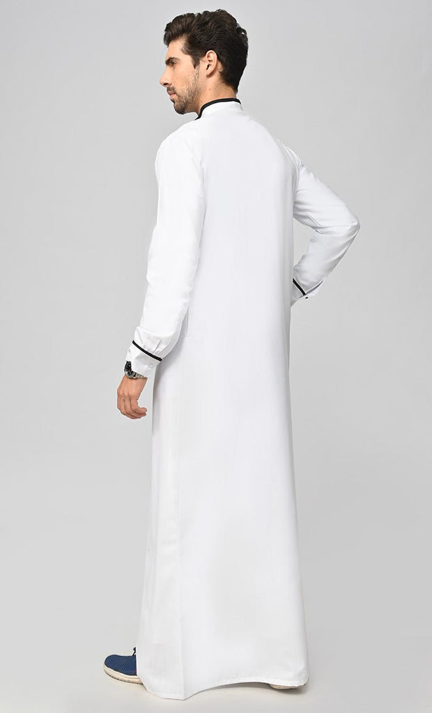 Buy Mens Black Embroidered Thobe/Jubba With Pockets