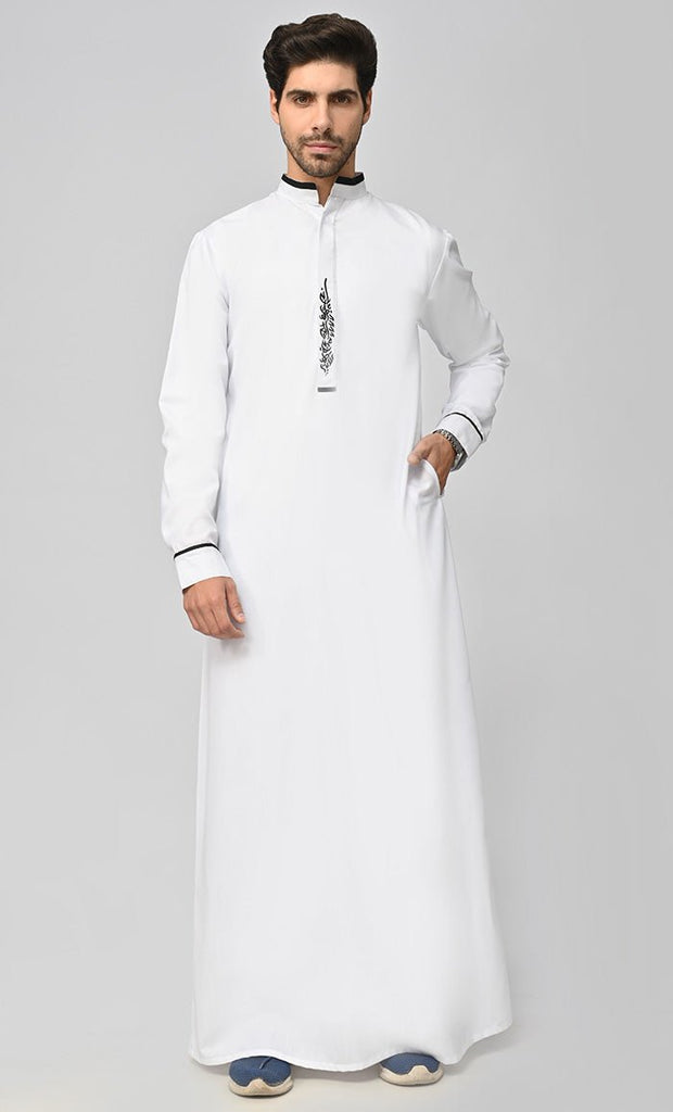 Buy Mens Black Embroidered Thobe/Jubba With Pockets