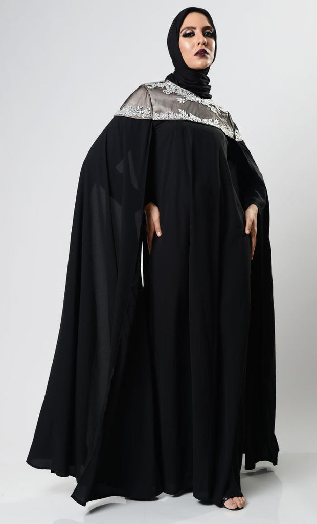 Classy Black Caped Abaya Dress - EastEssence.com