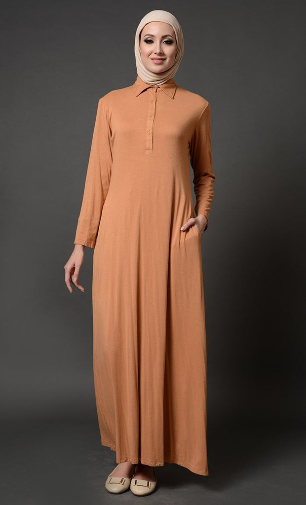 Collared Everyday Wear Basic Abaya Dress - EastEssence.com