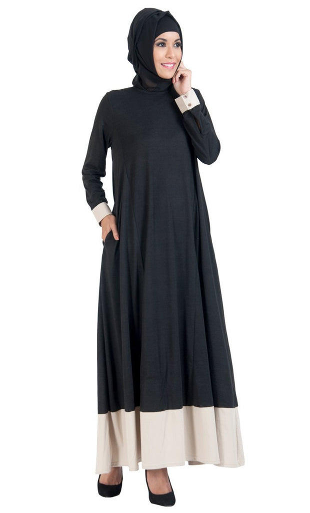 Colorblock Hem Flared Everyday Wear Abaya Dress