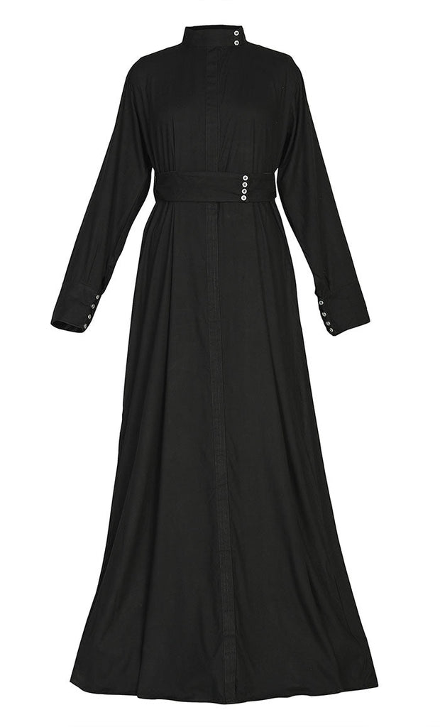 Comfort Black Rayon Stylish Abaya With Pockets And Belt - EastEssence.com
