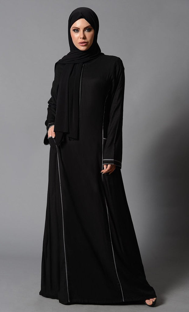Metallic Zipper Detail Abaya Dress