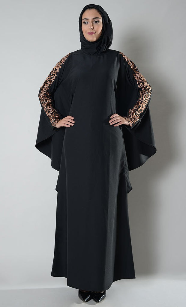 Copper embroidered kaftan style abaya dress - EastEssence.com