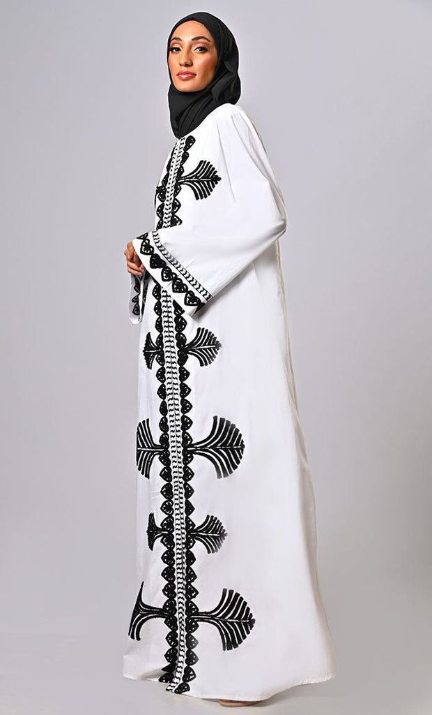 Designer Islamic Mughal Black Aari Work Detailing Abaya