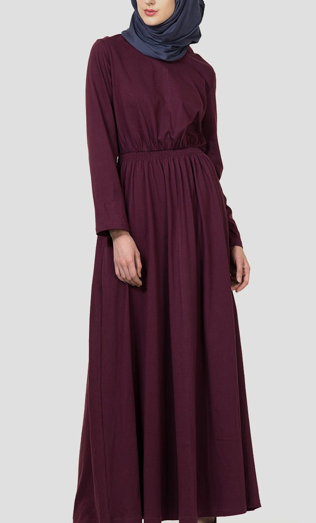 Elasticated waistline basic muslimah abaya dress - EastEssence.com