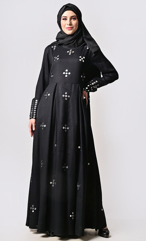 Elegant Black Mirror Work Detailing Abaya