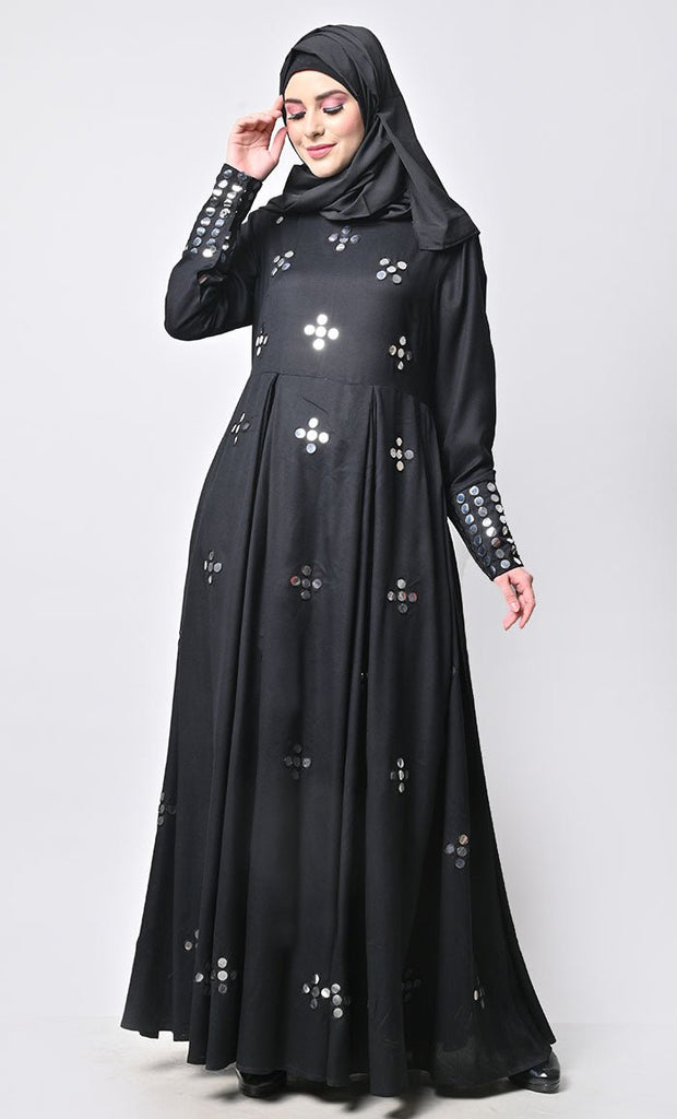 Elegant Black Mirror Work Detailing Abaya