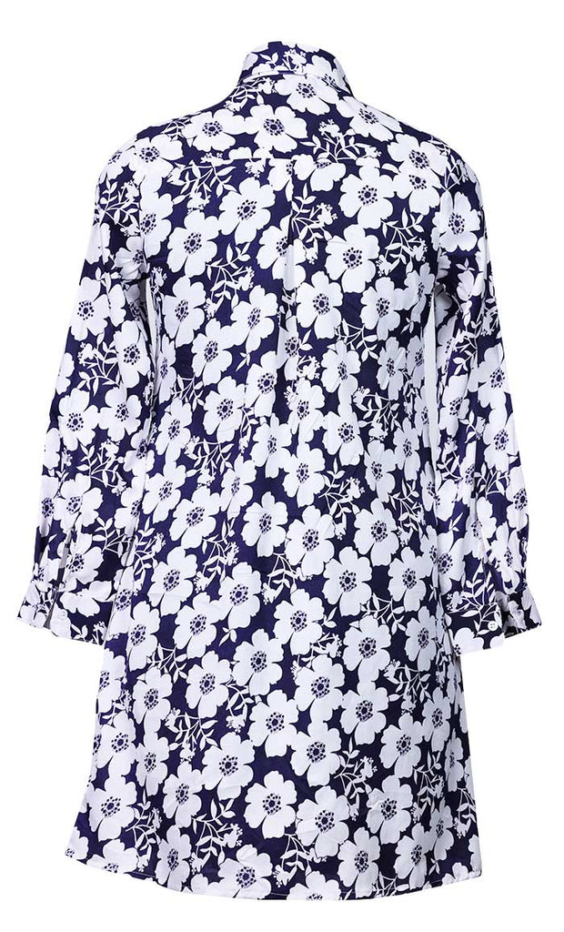 Everydaywear Floral White And Blue Printed Button Down Tunic - EastEssence.com