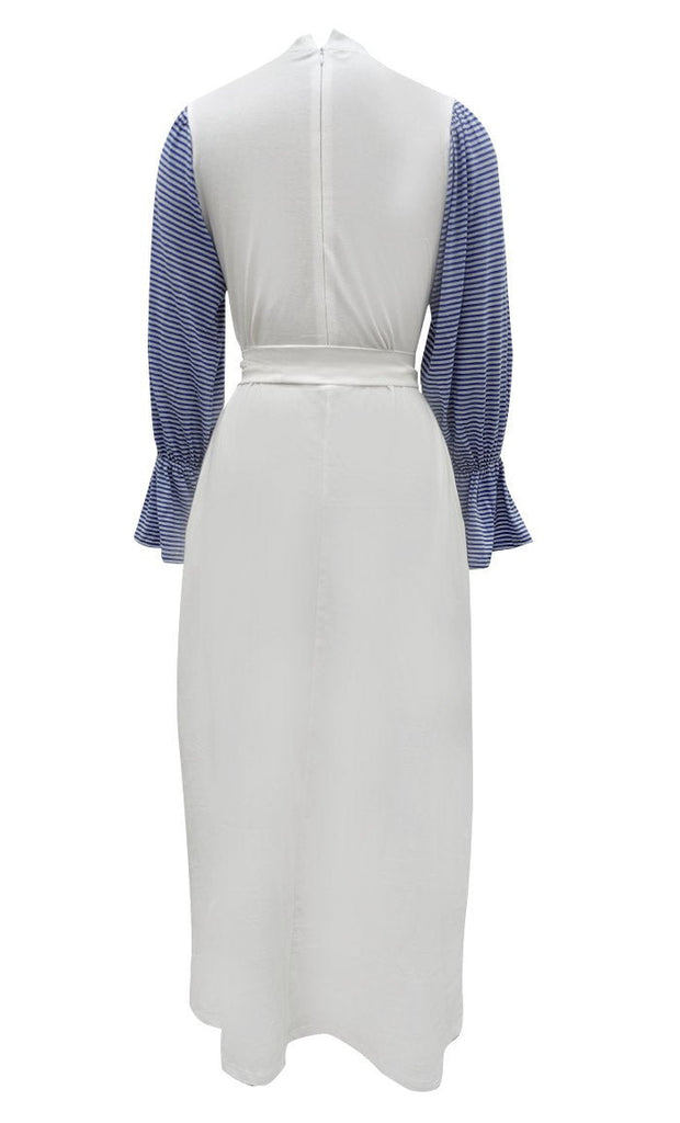 Everydaywear White And Blue Cotton Jersey Abaya With Pockets