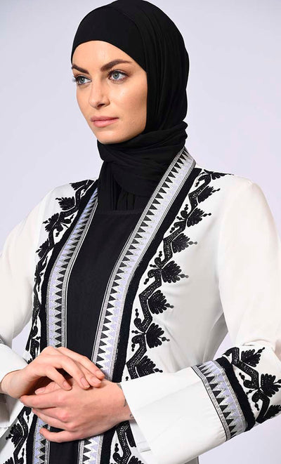 Women's White Intricate Aari Embroidered Shrug
