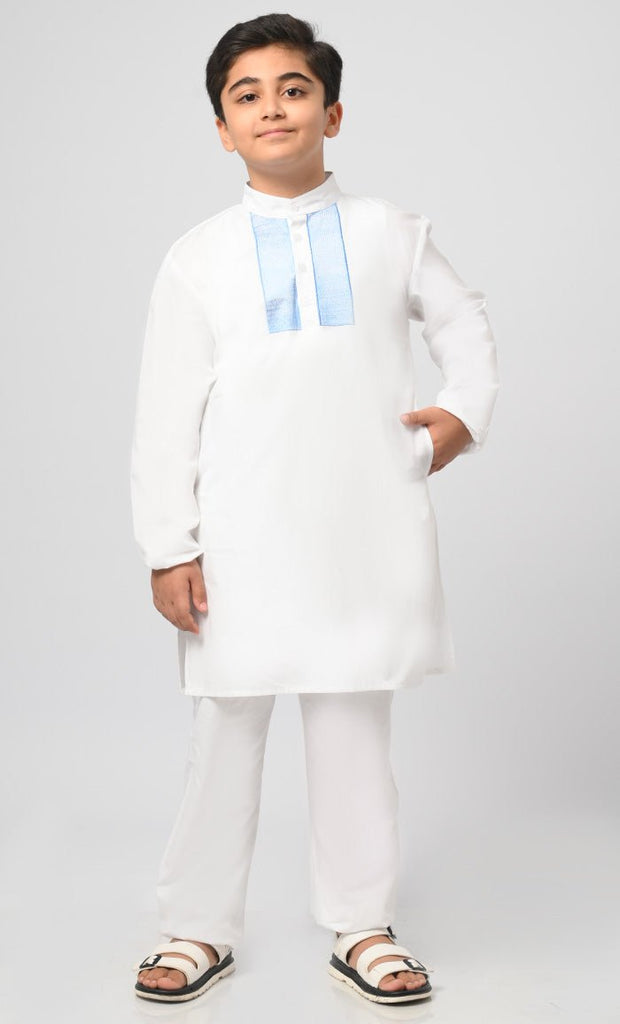 Farhan Muslim Boys Poplin Kurta Pajama Set - EastEssence.com