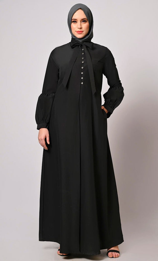 Fashion Fusion Black Front Slit Abaya