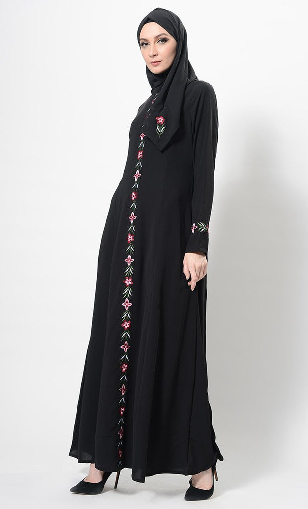 Floral Embroidered Abaya Dress